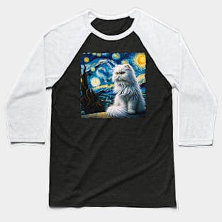 Persian Kitty Starry Night Inspired - Artistic Cat Baseball T-Shirt